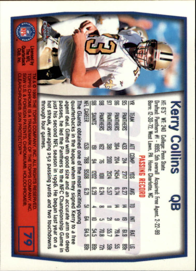 1999 Topps Chrome #79 Kerry Collins back image