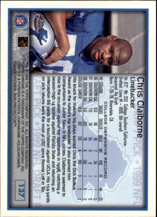 1999 Topps Chrome #137 Chris Claiborne RC back image