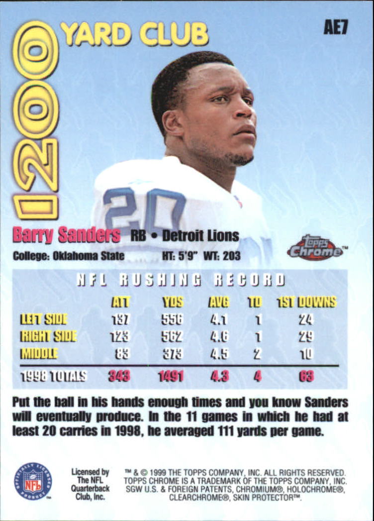 1999 Topps Chrome All-Etch #AE7 Barry Sanders back image
