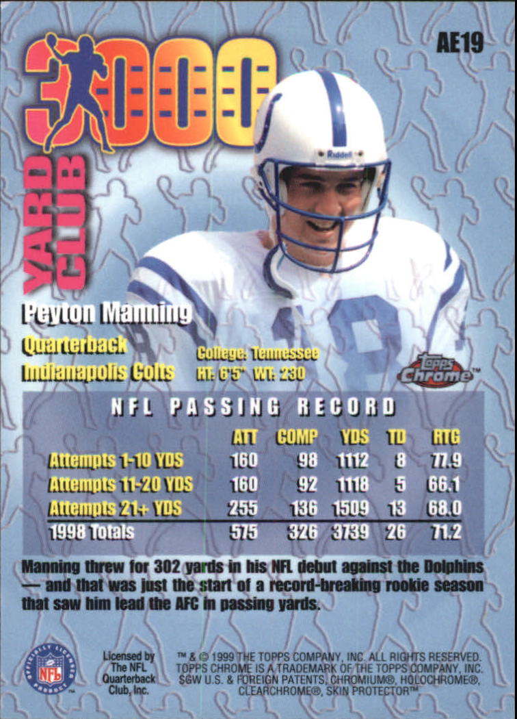 1999 Topps Chrome All-Etch #AE19 Peyton Manning back image