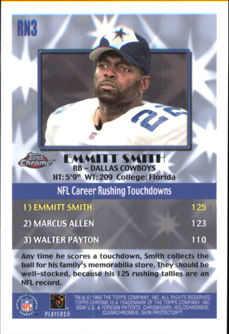 1999 Topps Chrome Record Numbers #RN3 Emmitt Smith back image