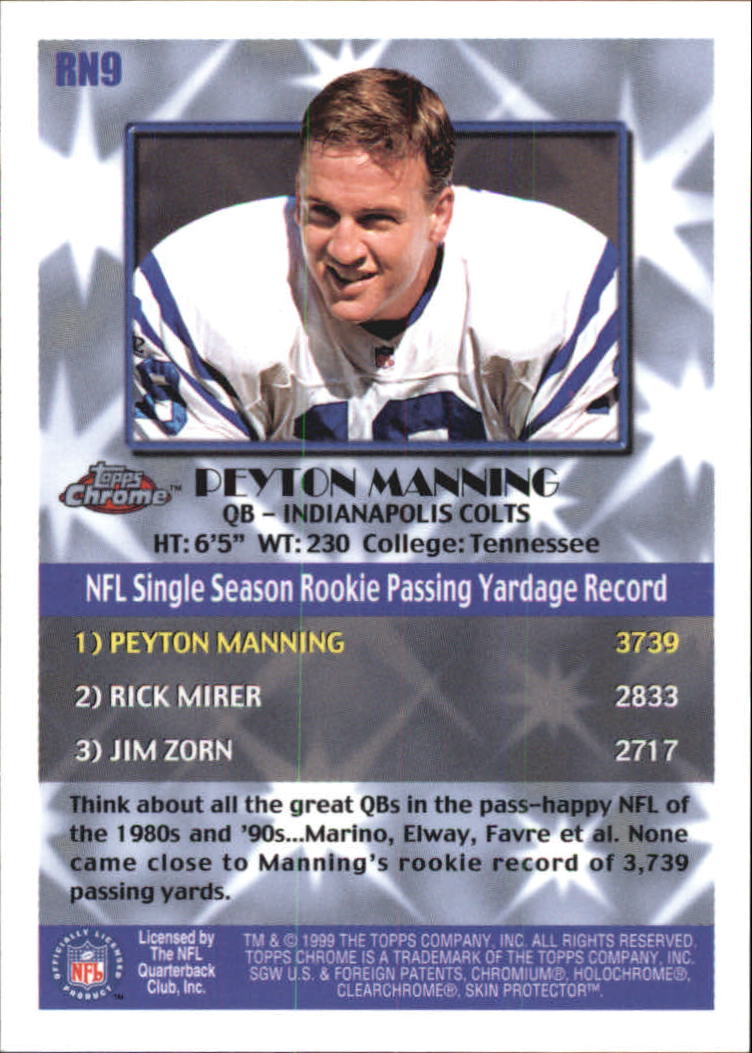 1999 Topps Chrome Record Numbers #RN9 Peyton Manning back image