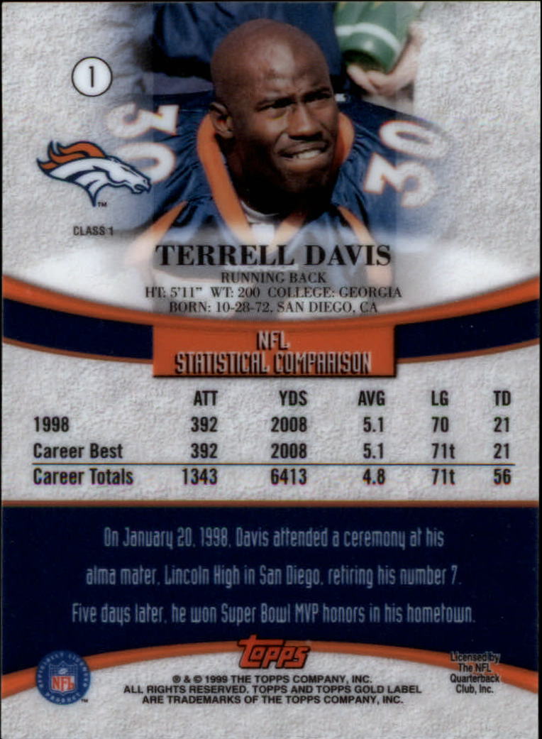1999 Topps Gold Label Class 1 #1 Terrell Davis back image