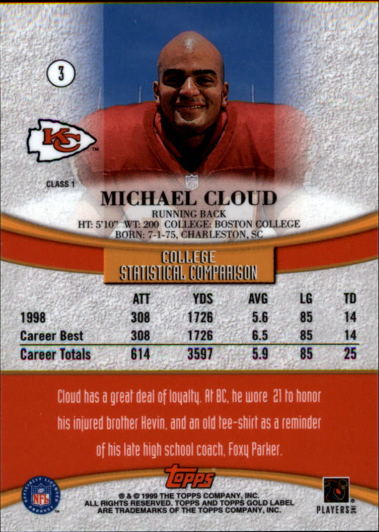 1999 Topps Gold Label Class 1 #3 Mike Cloud RC back image