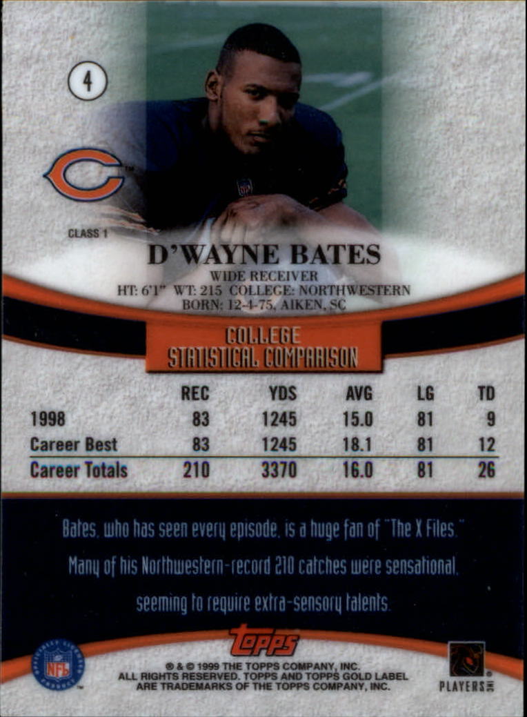1999 Topps Gold Label Class 1 #4 D'Wayne Bates RC back image