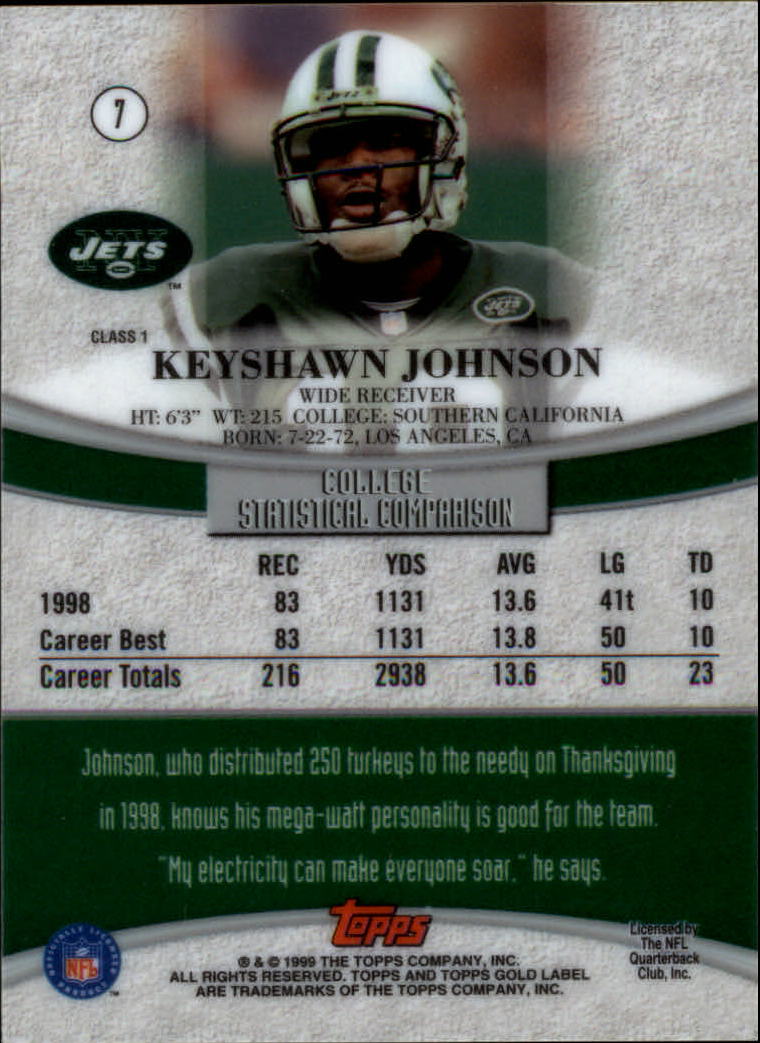 1999 Topps Gold Label Class 1 #7 Keyshawn Johnson back image
