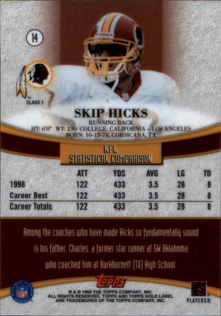 1999 Topps Gold Label Class 1 #14 Skip Hicks back image