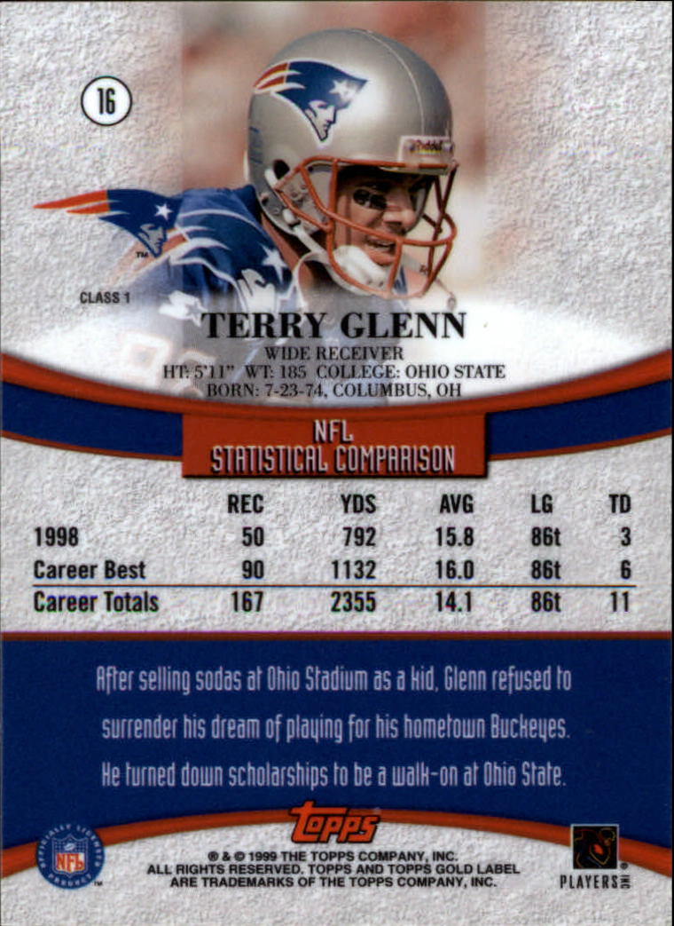 1999 Topps Gold Label Class 1 #16 Terry Glenn back image