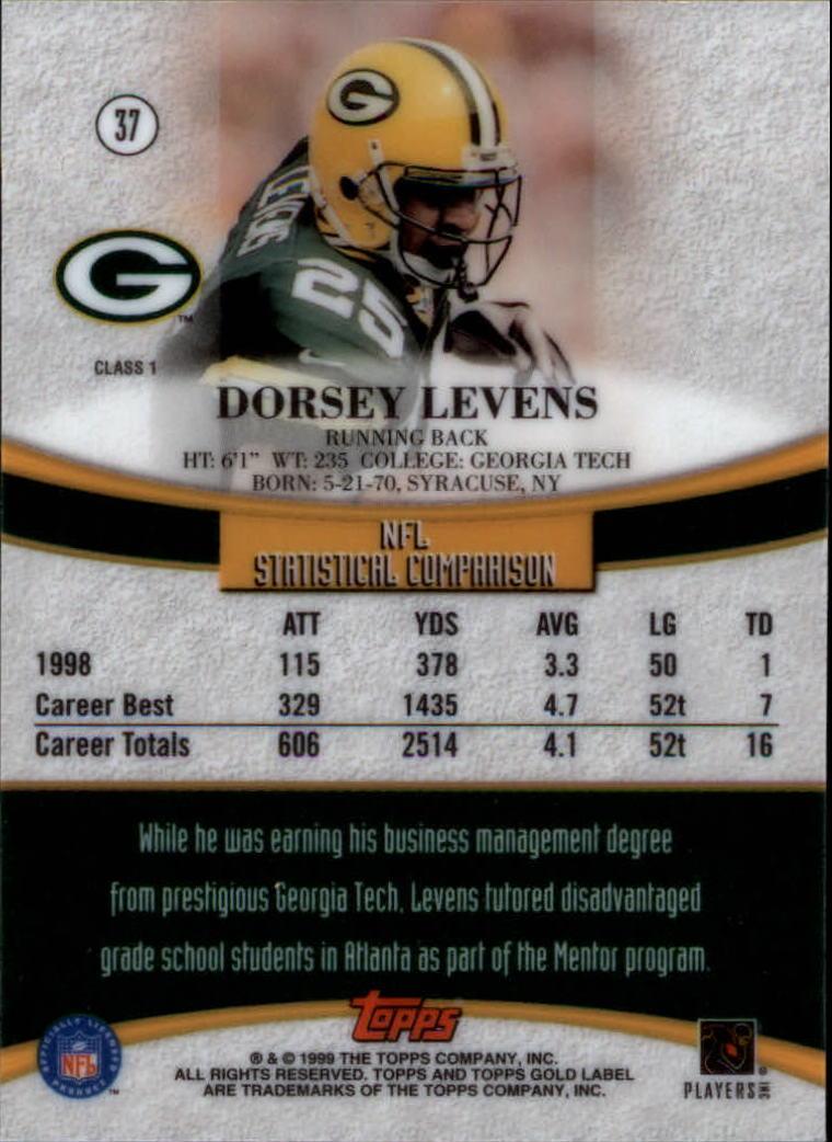 1999 Topps Gold Label Class 1 #37 Dorsey Levens back image