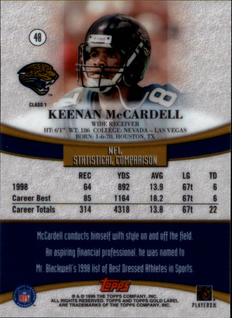 1999 Topps Gold Label Class 1 #48 Keenan McCardell back image