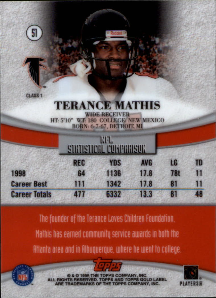 1999 Topps Gold Label Class 1 #51 Terance Mathis back image