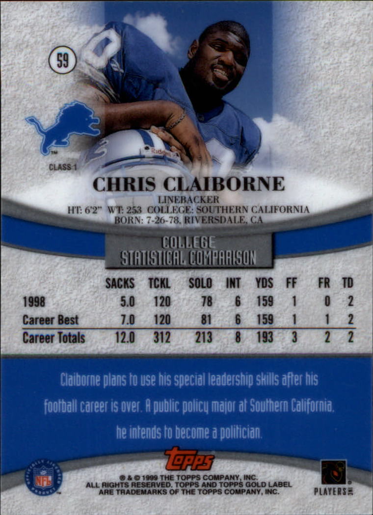 1999 Topps Gold Label Class 1 #59 Chris Claiborne RC back image