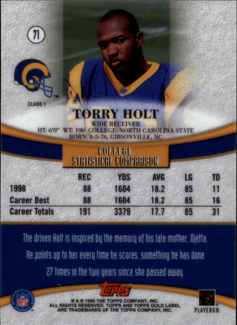 1999 Topps Gold Label Class 1 #71 Torry Holt RC back image
