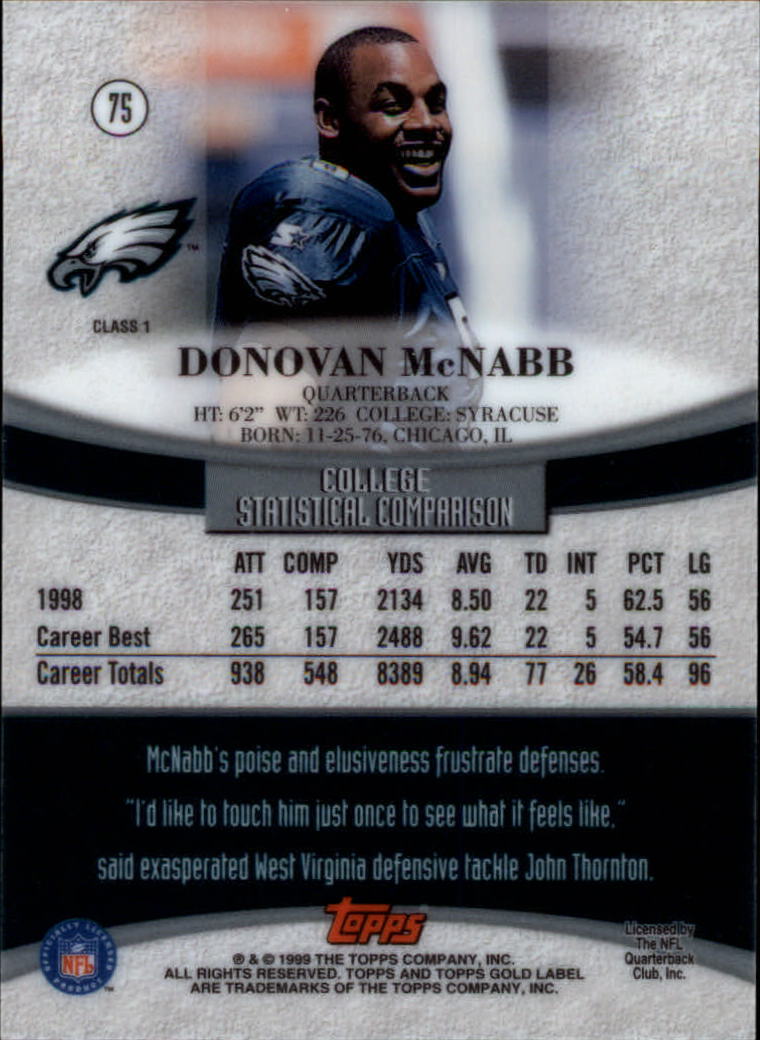 1999 Topps Gold Label Class 1 #75 Donovan McNabb RC back image