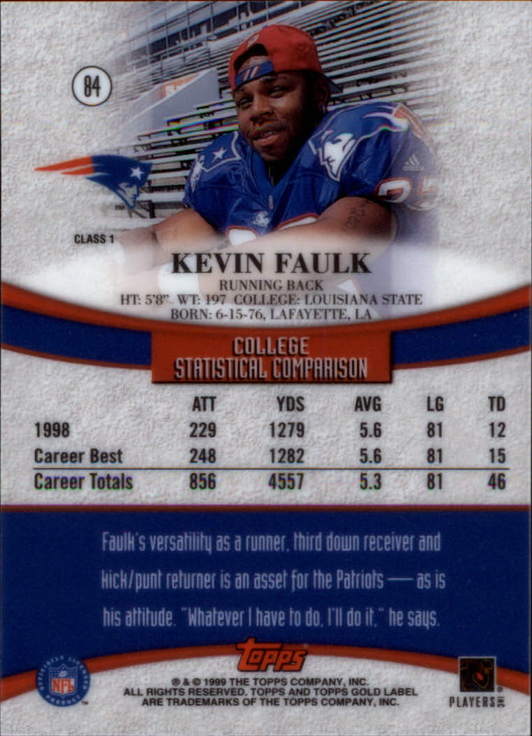 1999 Topps Gold Label Class 1 #84 Kevin Faulk RC back image