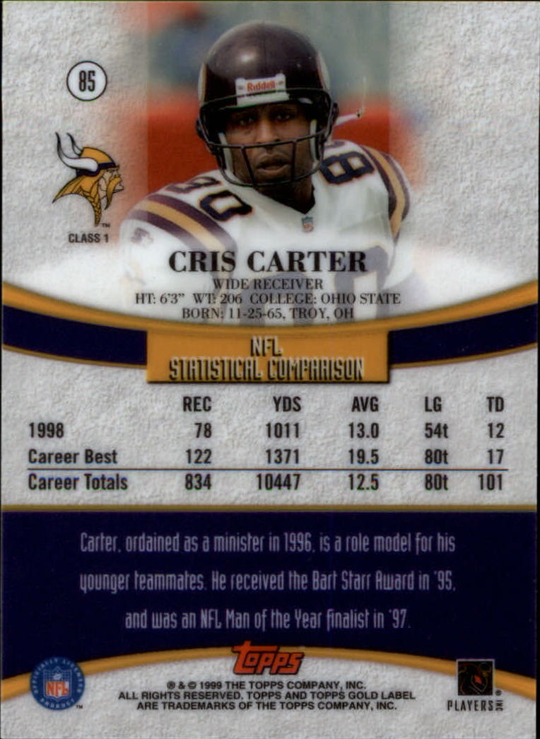 1999 Topps Gold Label Class 1 #85 Cris Carter back image