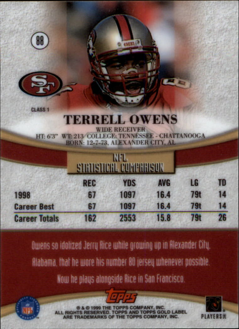 1999 Topps Gold Label Class 1 #88 Terrell Owens back image