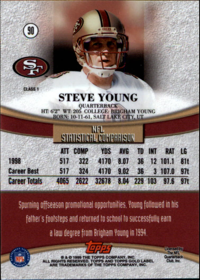 1999 Topps Gold Label Class 1 #90 Steve Young back image
