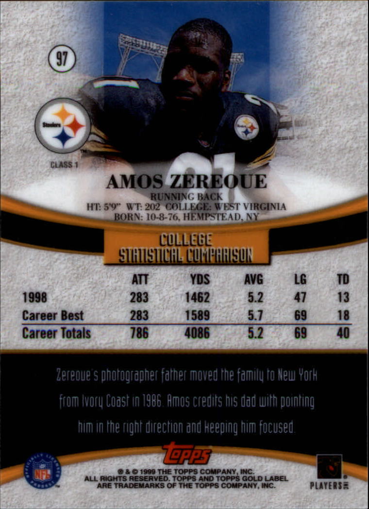 1999 Topps Gold Label Class 1 #97 Amos Zereoue RC back image