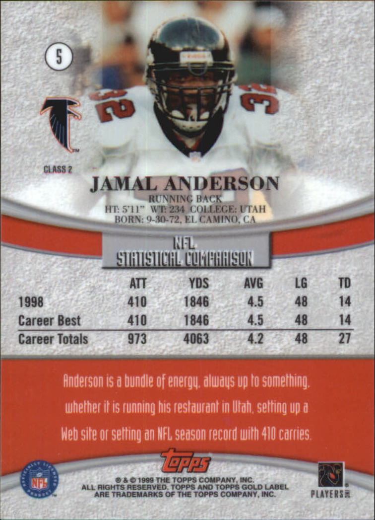 1999 Topps Gold Label Class 2 #5 Jamal Anderson back image