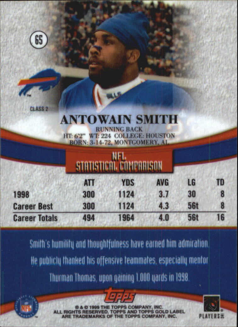 1999 Topps Gold Label Class 2 #65 Antowain Smith back image
