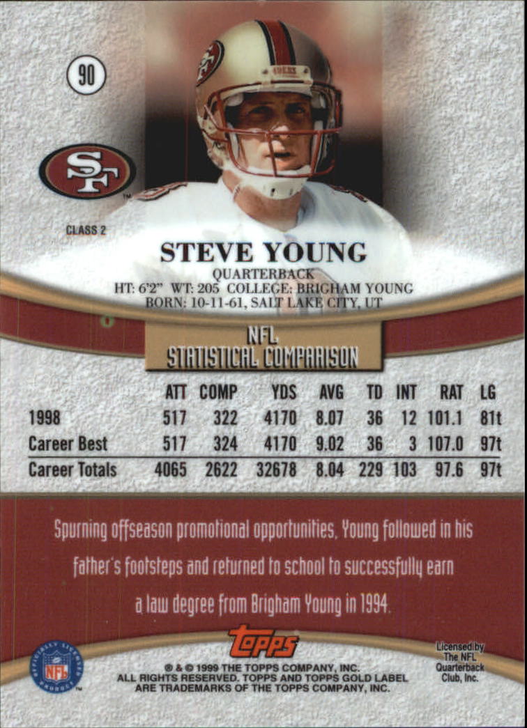 1999 Topps Gold Label Class 2 #90 Steve Young back image