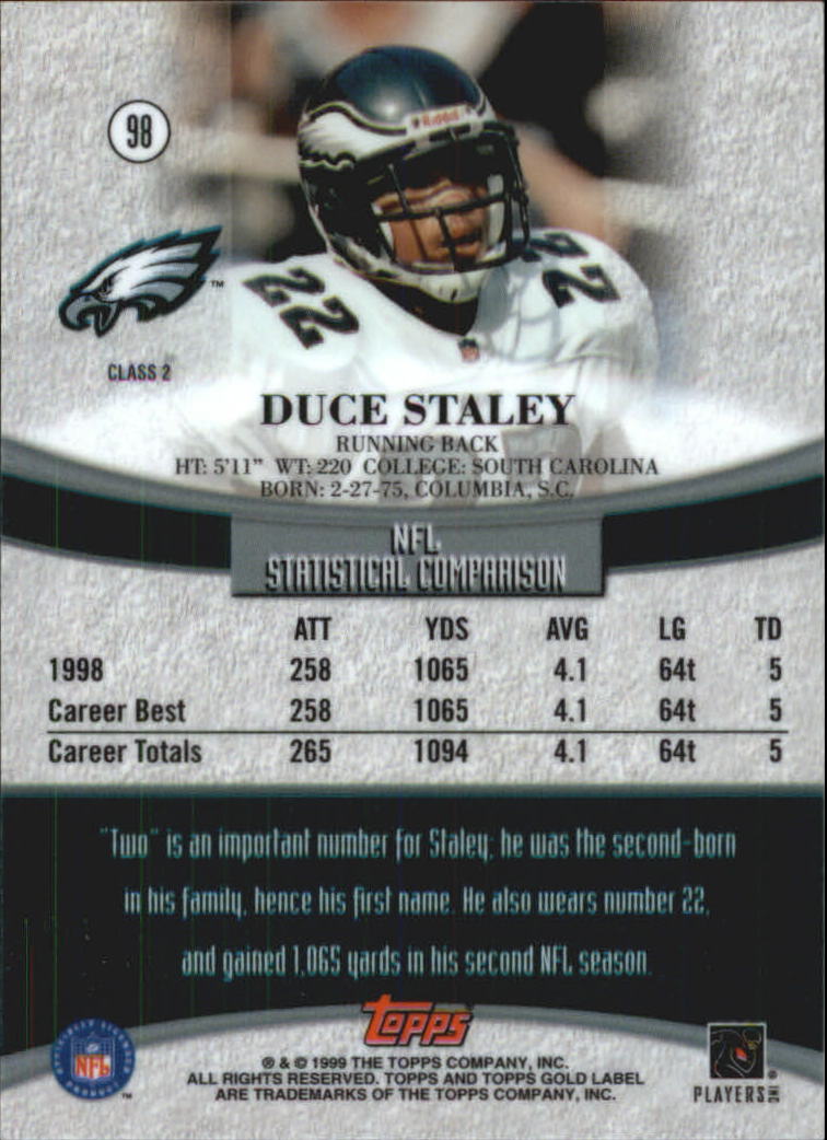 1999 Topps Gold Label Class 2 #98 Duce Staley back image