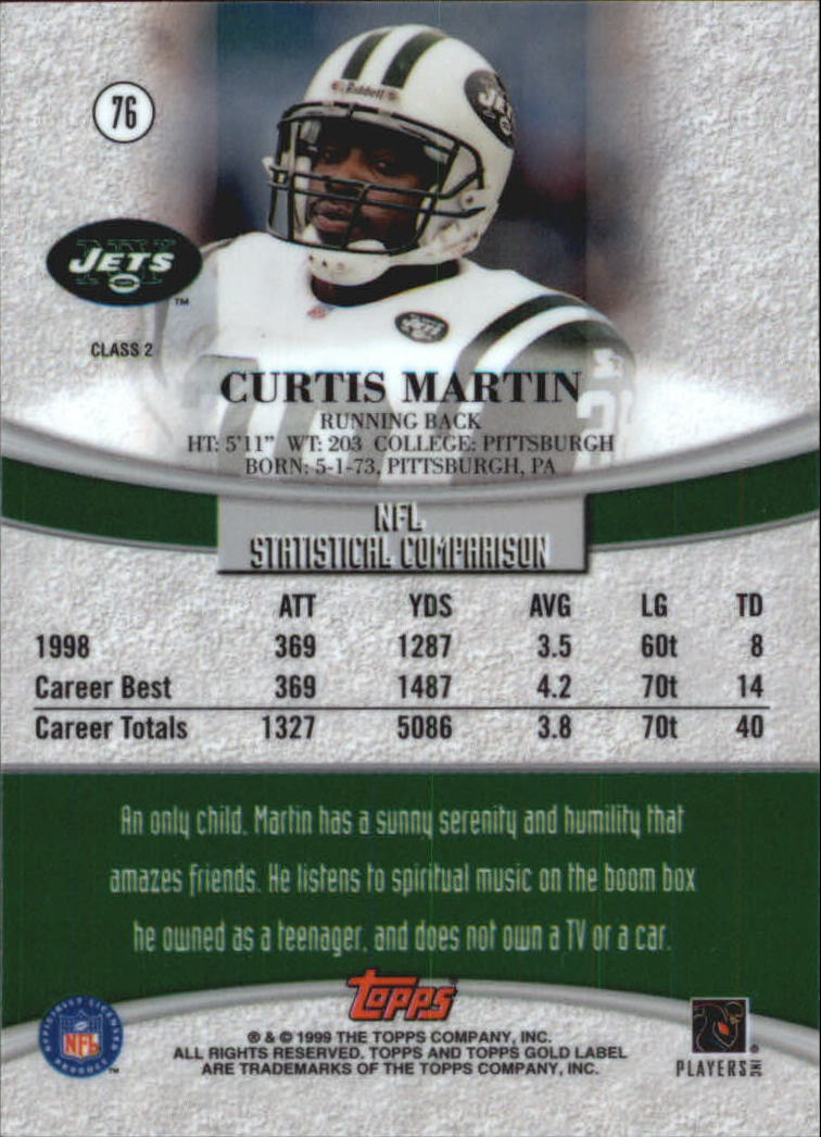 1999 Topps Gold Label Class 2 Black #76 Curtis Martin back image
