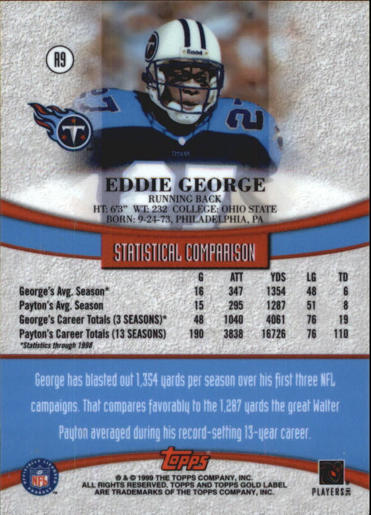 1999 Topps Gold Label Race to Black #R9 Eddie George back image