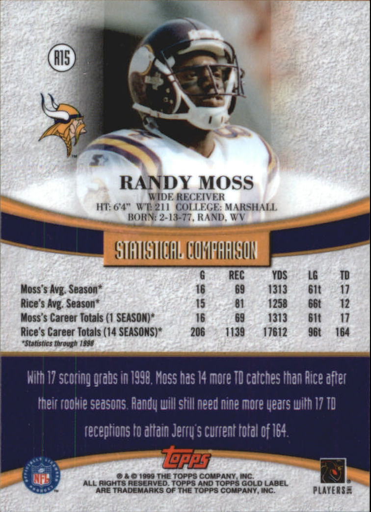 1999 Topps Gold Label Race to Black #R15 Randy Moss back image