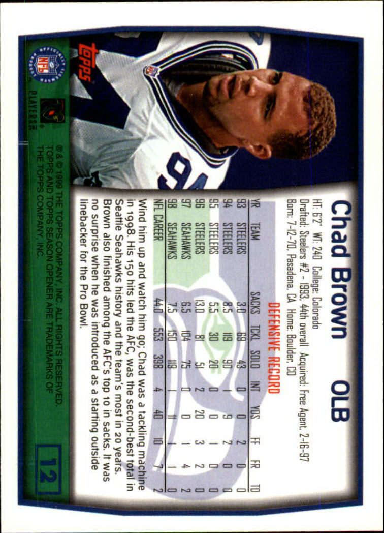 1999 Topps Season Opener #12 Chad Brown back image