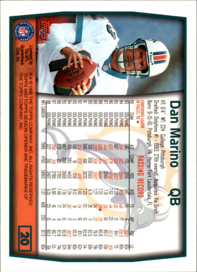 1999 Topps Season Opener #20 Dan Marino back image