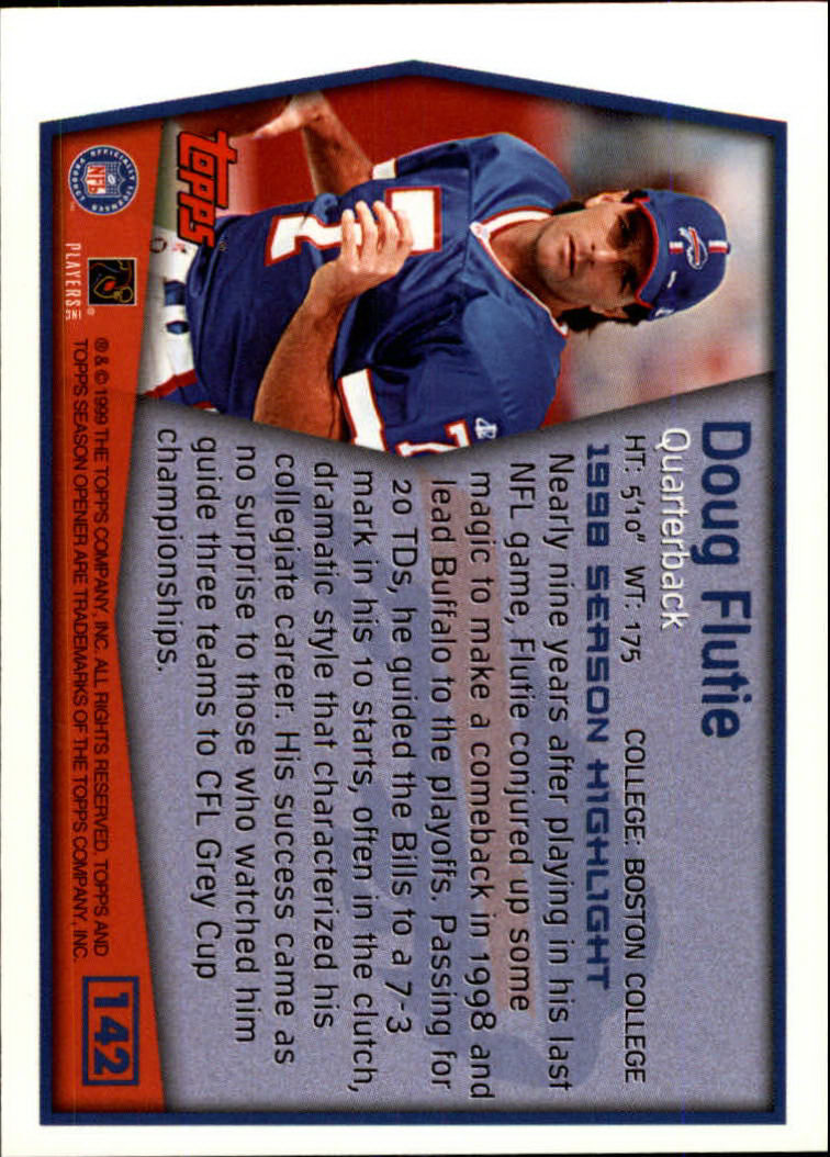1999 Topps Season Opener #142 Doug Flutie SH back image