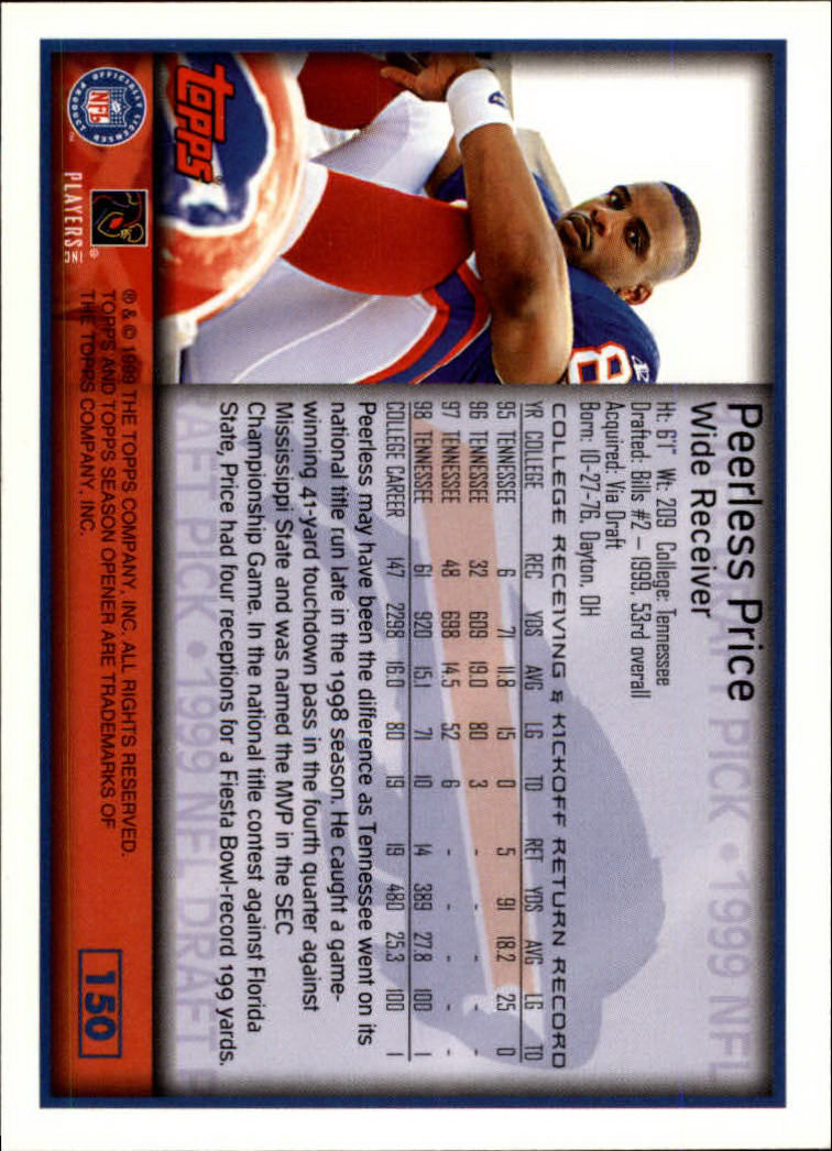 1999 Topps Season Opener #150 Peerless Price RC back image