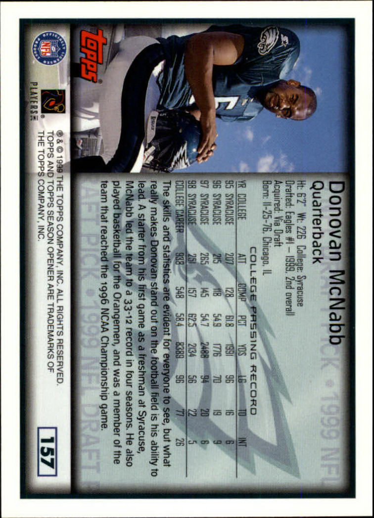 1999 Topps Season Opener #157 Donovan McNabb RC back image