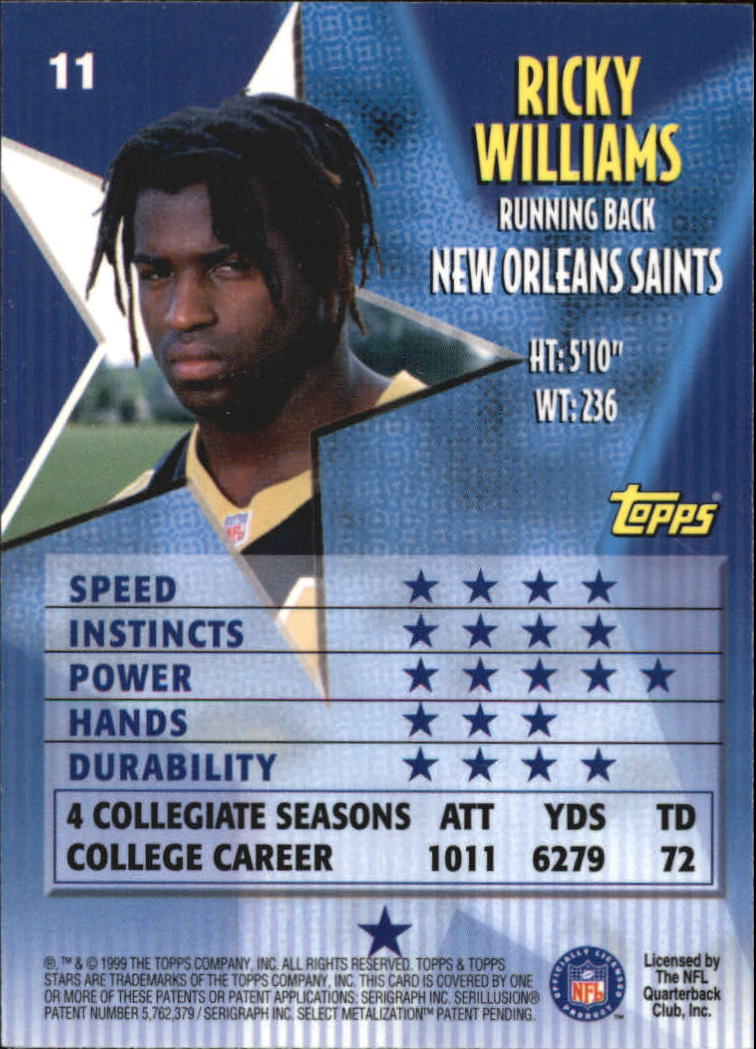 1999 Topps Stars #11 Ricky Williams RC back image