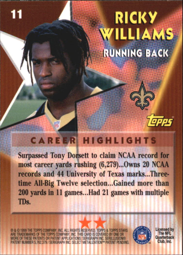 1999 Topps Stars Two Star #11 Ricky Williams back image