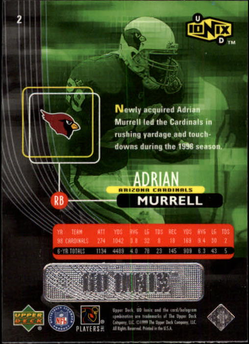1999 UD Ionix #2 Adrian Murrell back image