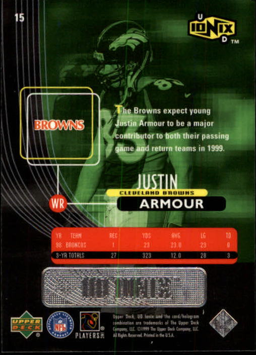 1999 UD Ionix #15 Justin Armour back image