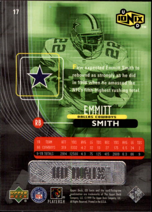 1999 UD Ionix #17 Emmitt Smith back image