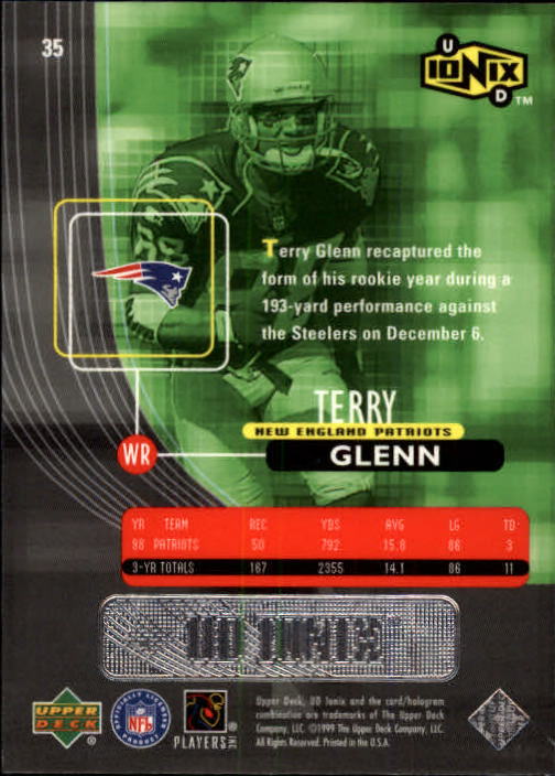 1999 UD Ionix #35 Terry Glenn back image