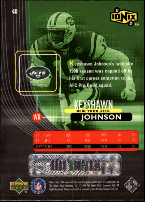 1999 UD Ionix #40 Keyshawn Johnson back image