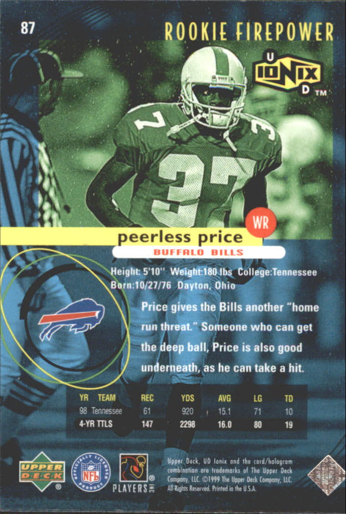 1999 UD Ionix #87 Peerless Price RC back image