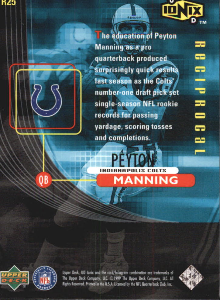 1999 UD Ionix Reciprocal #R25 Peyton Manning back image