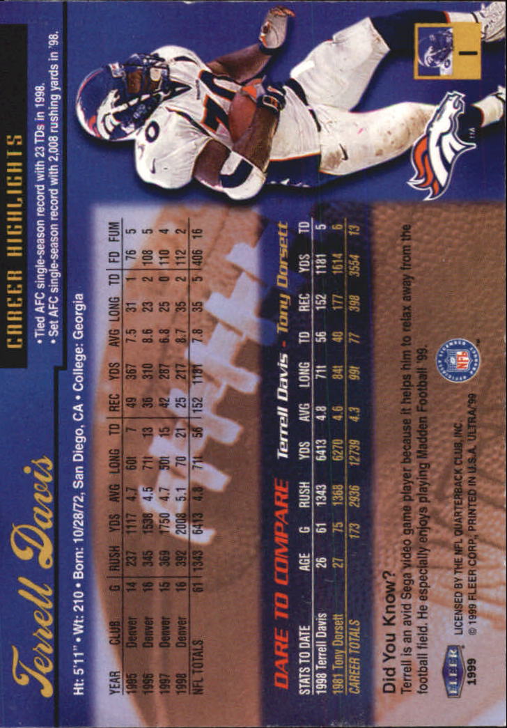 A0771- 1999 Ultra Football Card #s 1-250 +Rookies -You Pick- 15+ FREE US SHIP