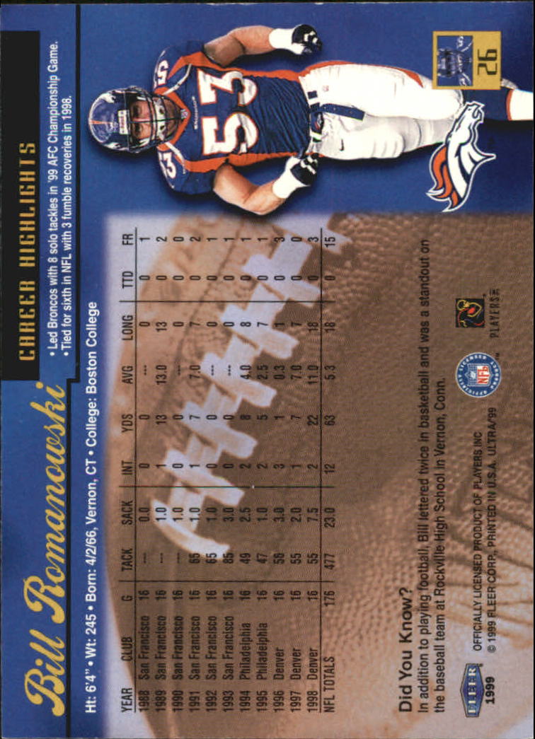 A0771- 1999 Ultra Football Card #s 1-250 +Rookies -You Pick- 15+ FREE US SHIP