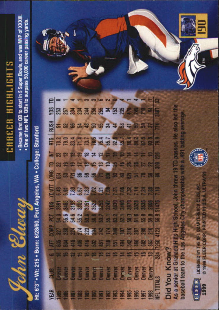 A0771- 1999 Ultra Football Card #s 1-250 +Rookies -You Pick- 15+ FREE US SHIP