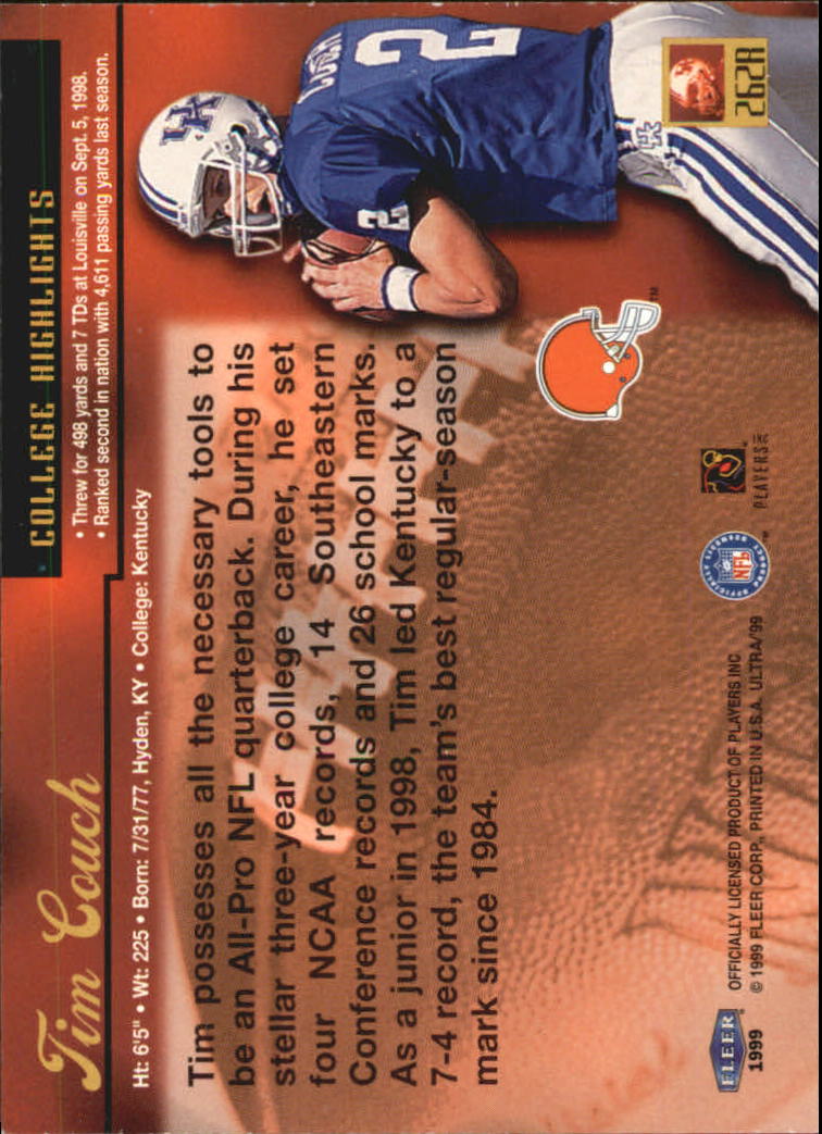 1999 Ultra #262 Tim Couch RC back image
