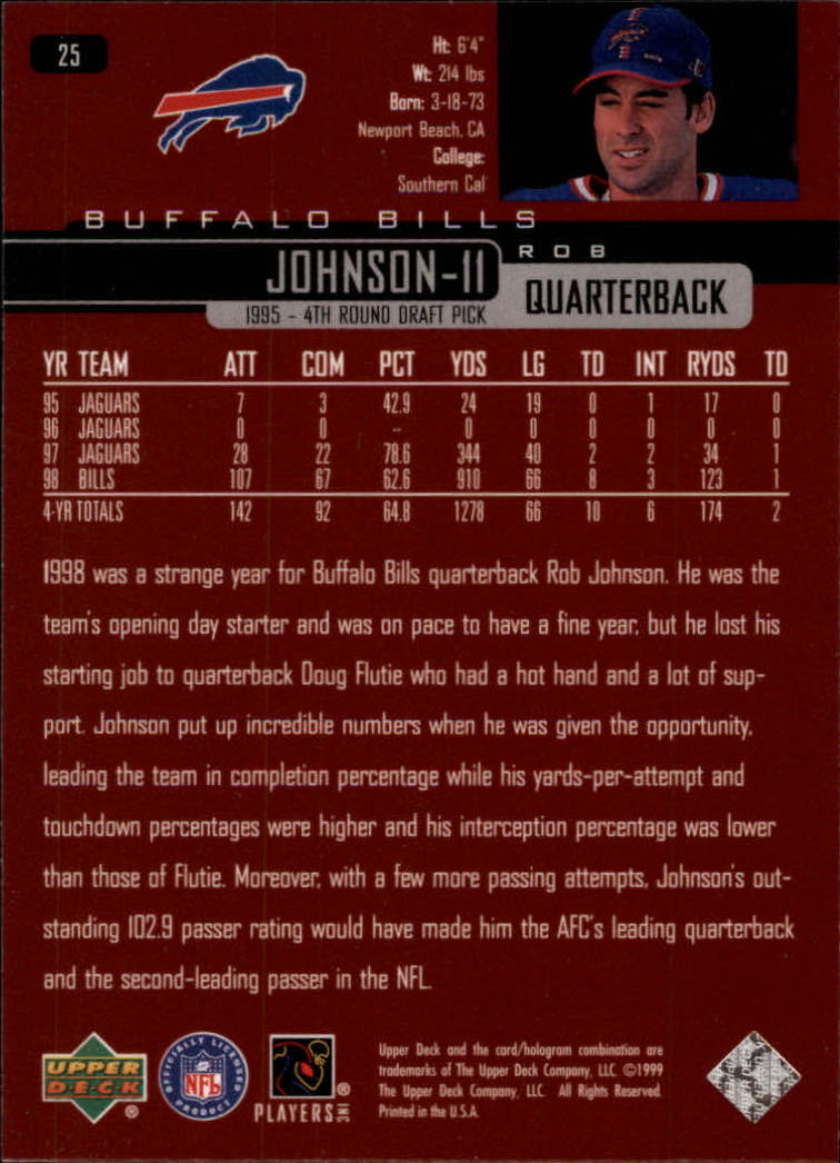1999 Upper Deck #25 Rob Johnson back image