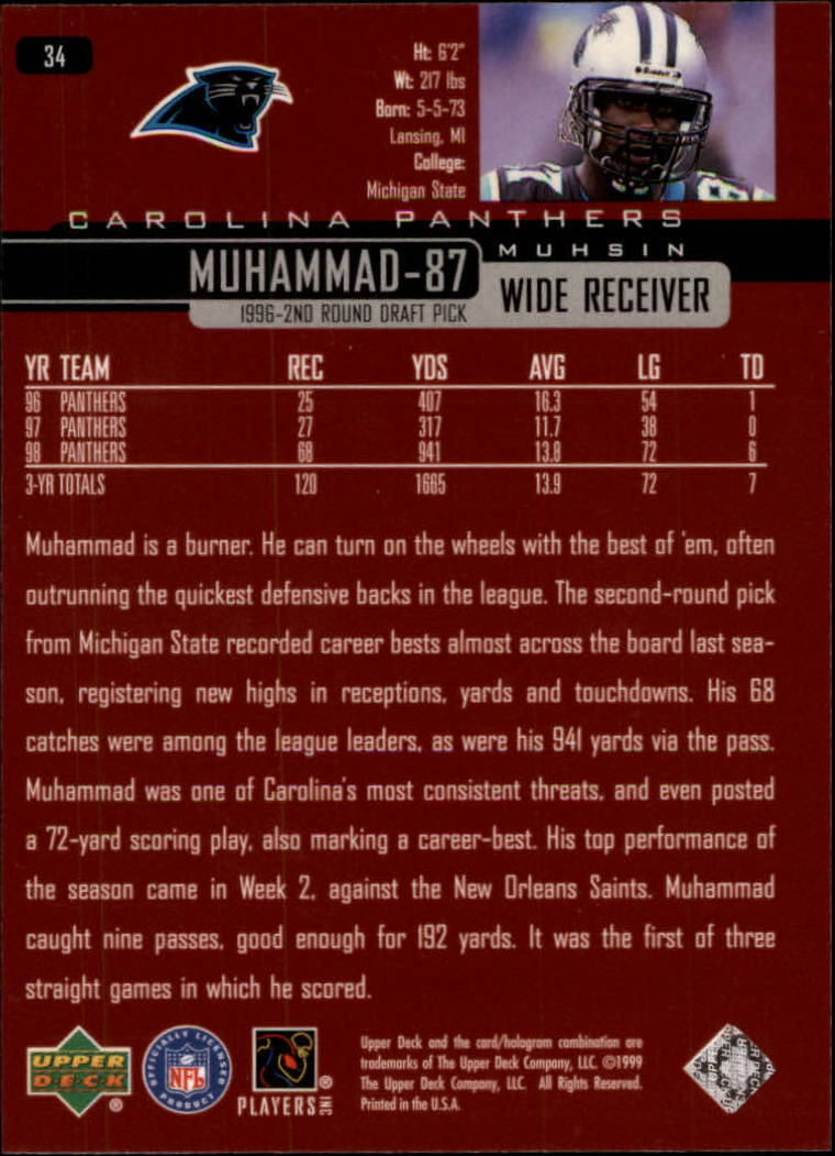 1999 Upper Deck #34 Muhsin Muhammad back image